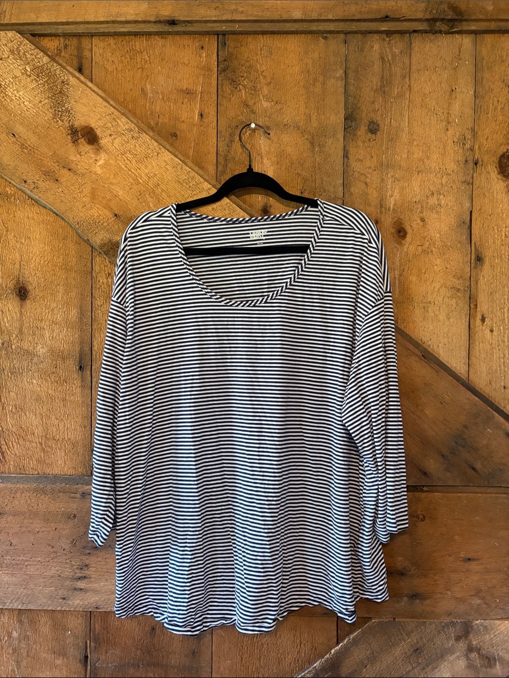 Lands End Womens Striped Scoop Neck 3/4 Sleeve Top Navy White 2X 20W-22W 544478